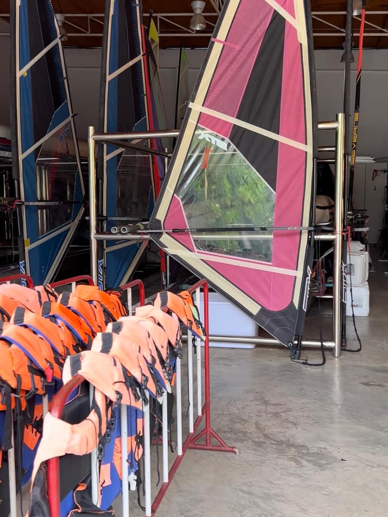The free windsurf sails and life vests at the Nong Bon water sports centre