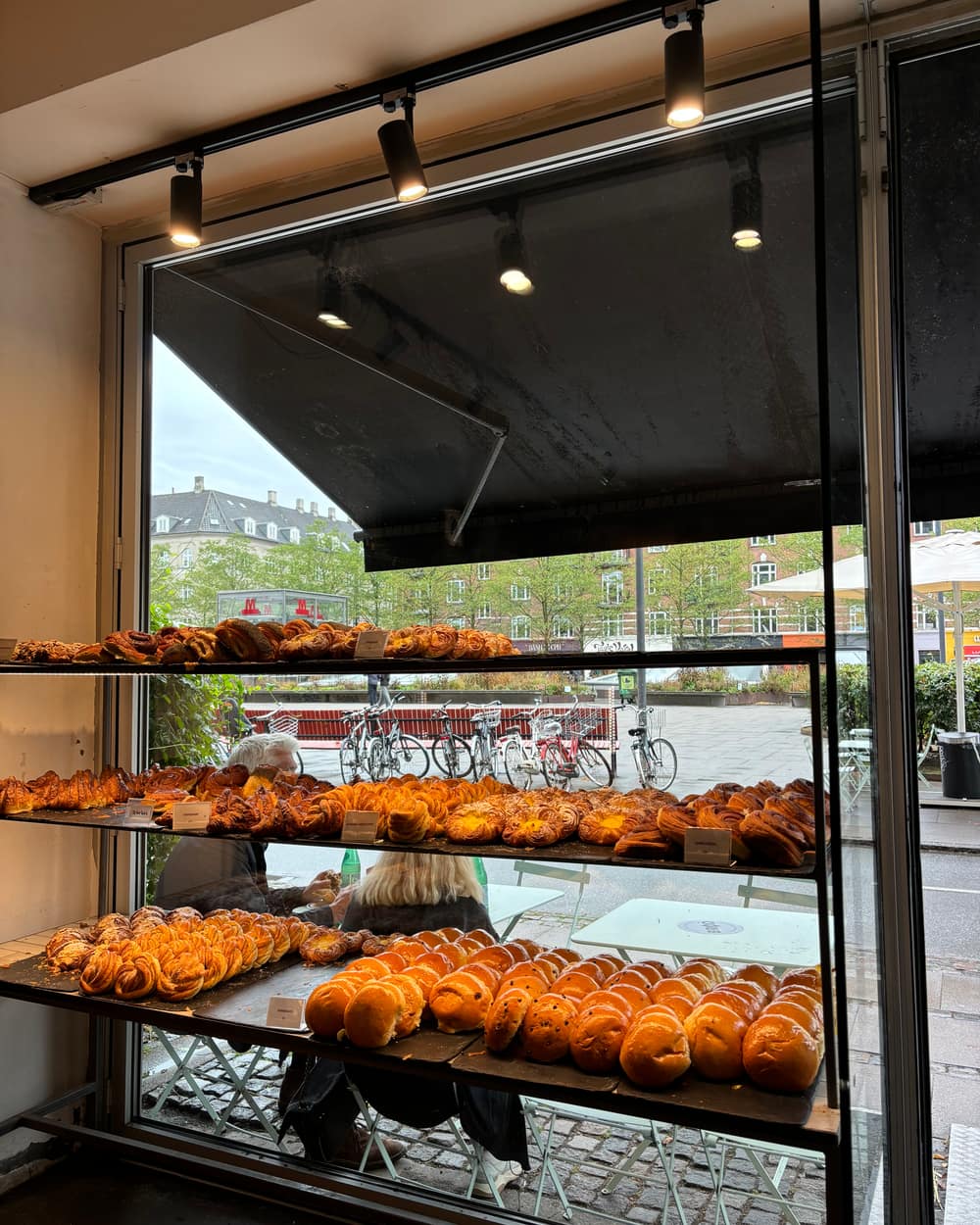 Pastries in the window of a Copenhagen bakery