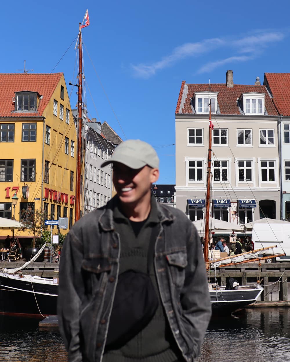 The coloured houses and boats along the canal at Nyhavn, Copenhagen