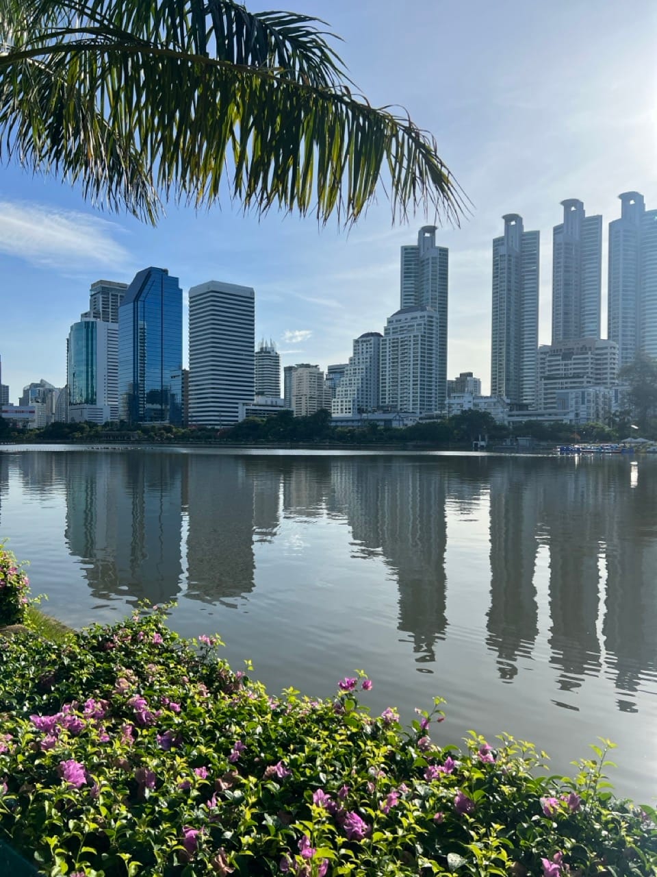 Benchakitti Park lake with the Bangkok skyline reflected in the water