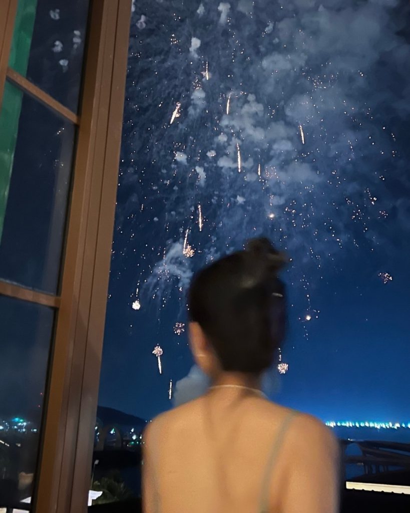Fireworks on the balcony in Sunset Town, Phu Quoc