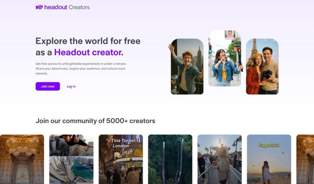 Website promoting travel creators community