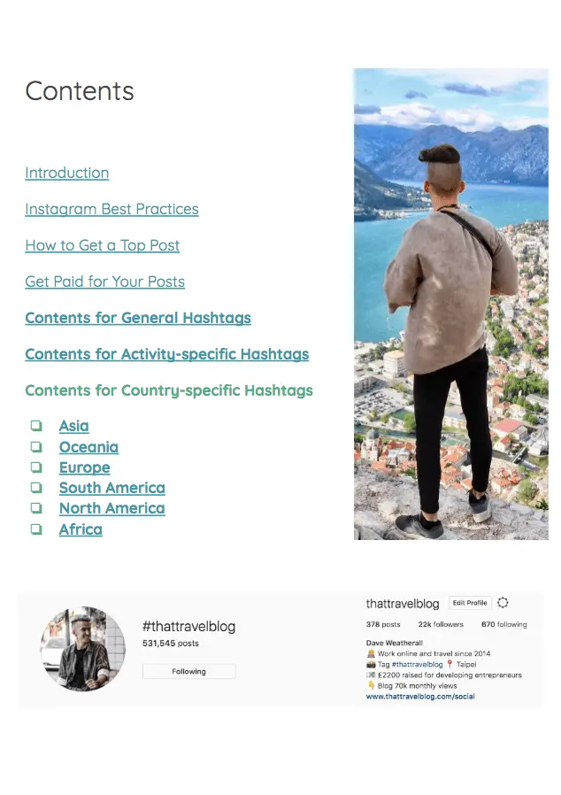 Guide contents page